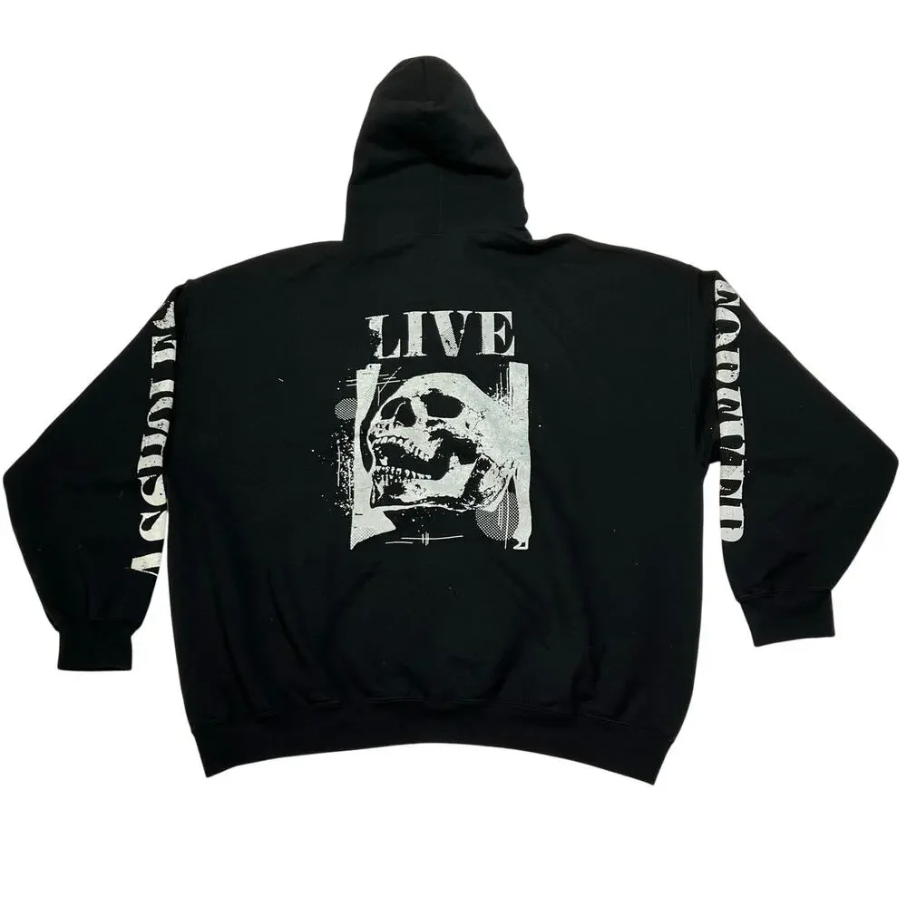 As*holes Live Forever Hoodie Mens 2XL Black Skull Sweatshirt Linda Finegold